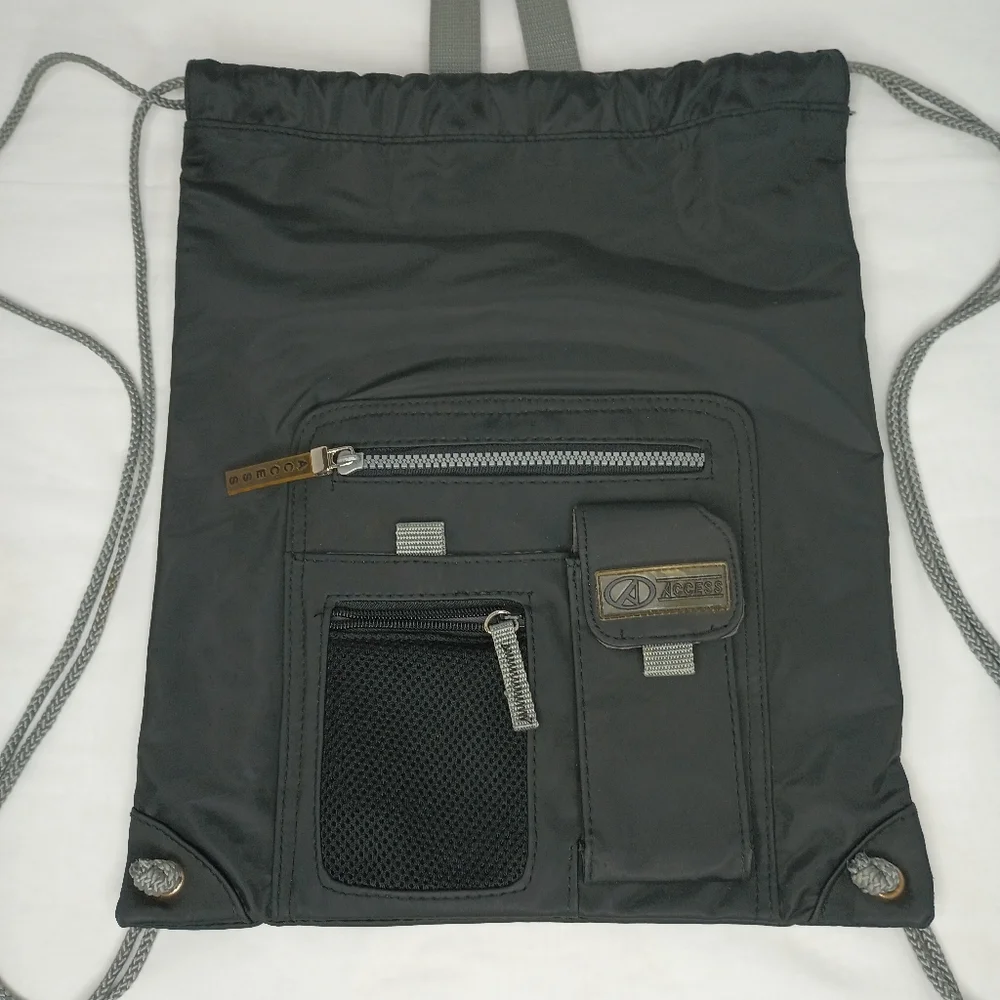 Access Multi Compartment Vinyl Sackpack Travel Business School Backpack Black